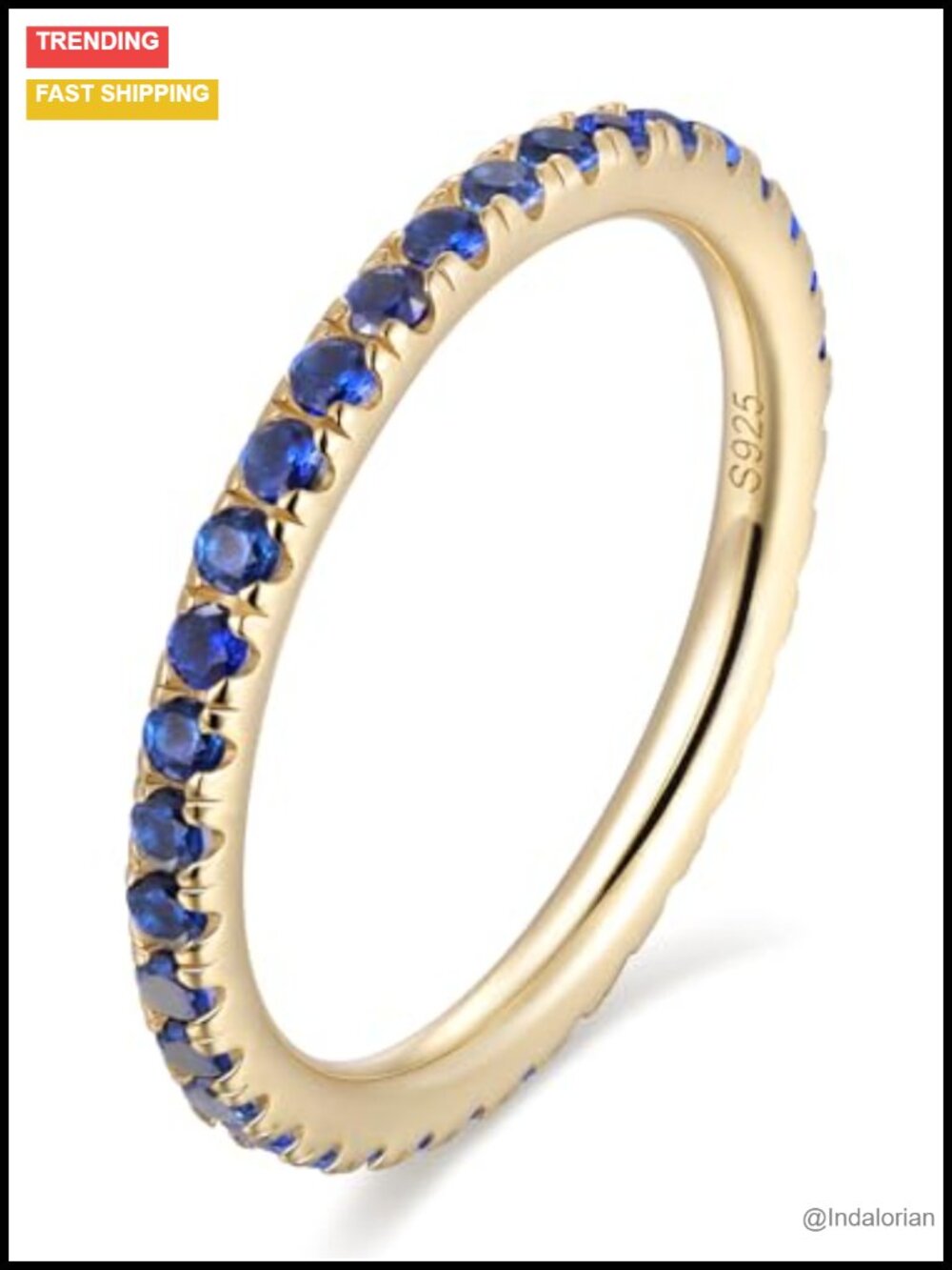 CYW Created Sapphire Eternity Ring 925 Sterling Silver Yellow Gold Plated